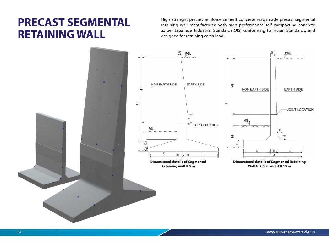 Precast Segmental Retaining Wall - Segmental wall units and catalogue geometry