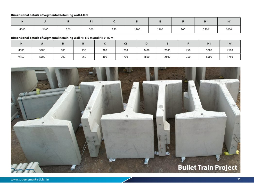 Precast Segmental Retaining Wall - Dimension schedules and bullet-train project reference