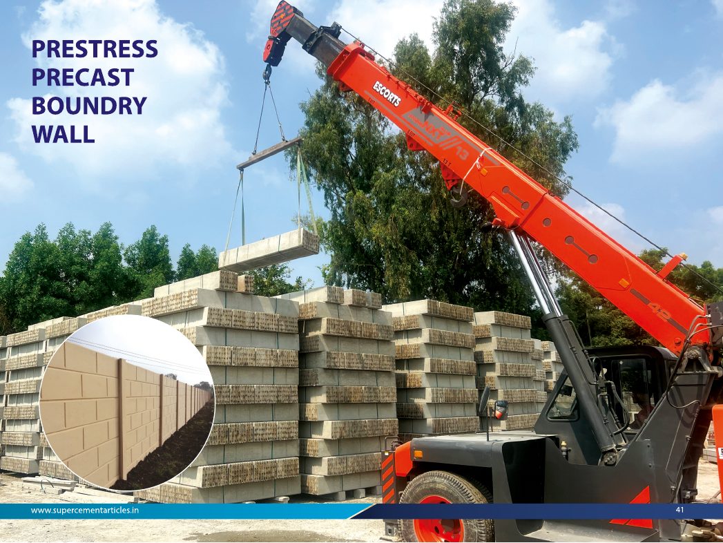 Prestress Precast Boundary Wall - Prestressed panels, columns and crane installation
